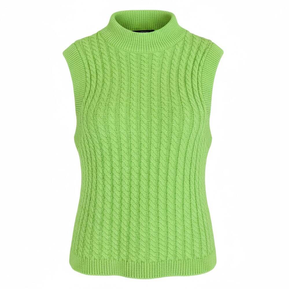 Nasty Gal Lime Green Cable Knit Sweater Vest Mock Neck Soft Girl Preppy Size M